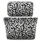 SOIDRAM 2 Pieces Leopard Print Makeup Bag Large Cosmetic Bag Capacity Canvas Mix Travel Toiletry Bag Organizer Cute Makeup Brush
