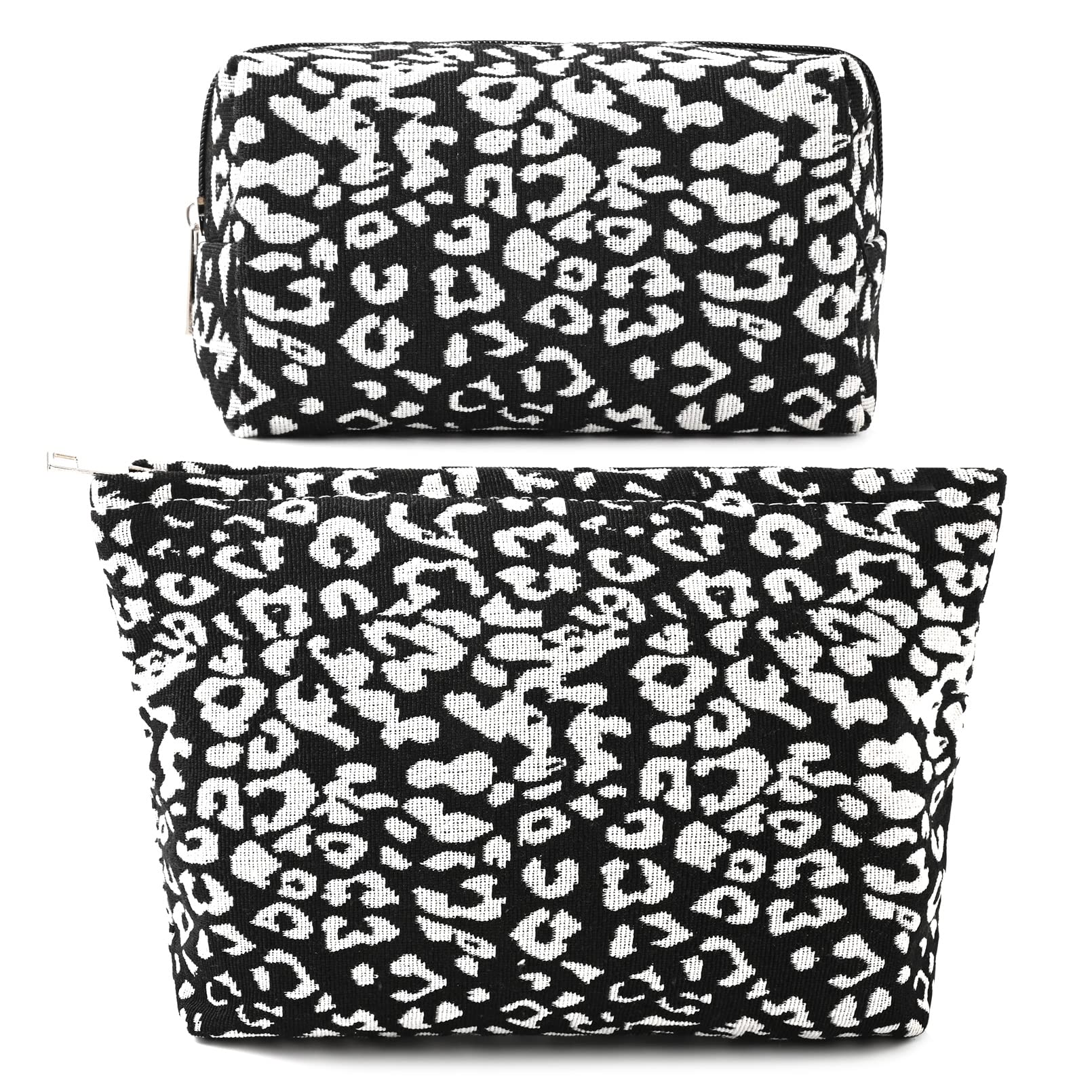 SOIDRAM 2 Pieces Leopard Print Makeup Bag Large Cosmetic Bag Capacity Canvas Mix Travel Toiletry Bag Organizer Cute Makeup Brush