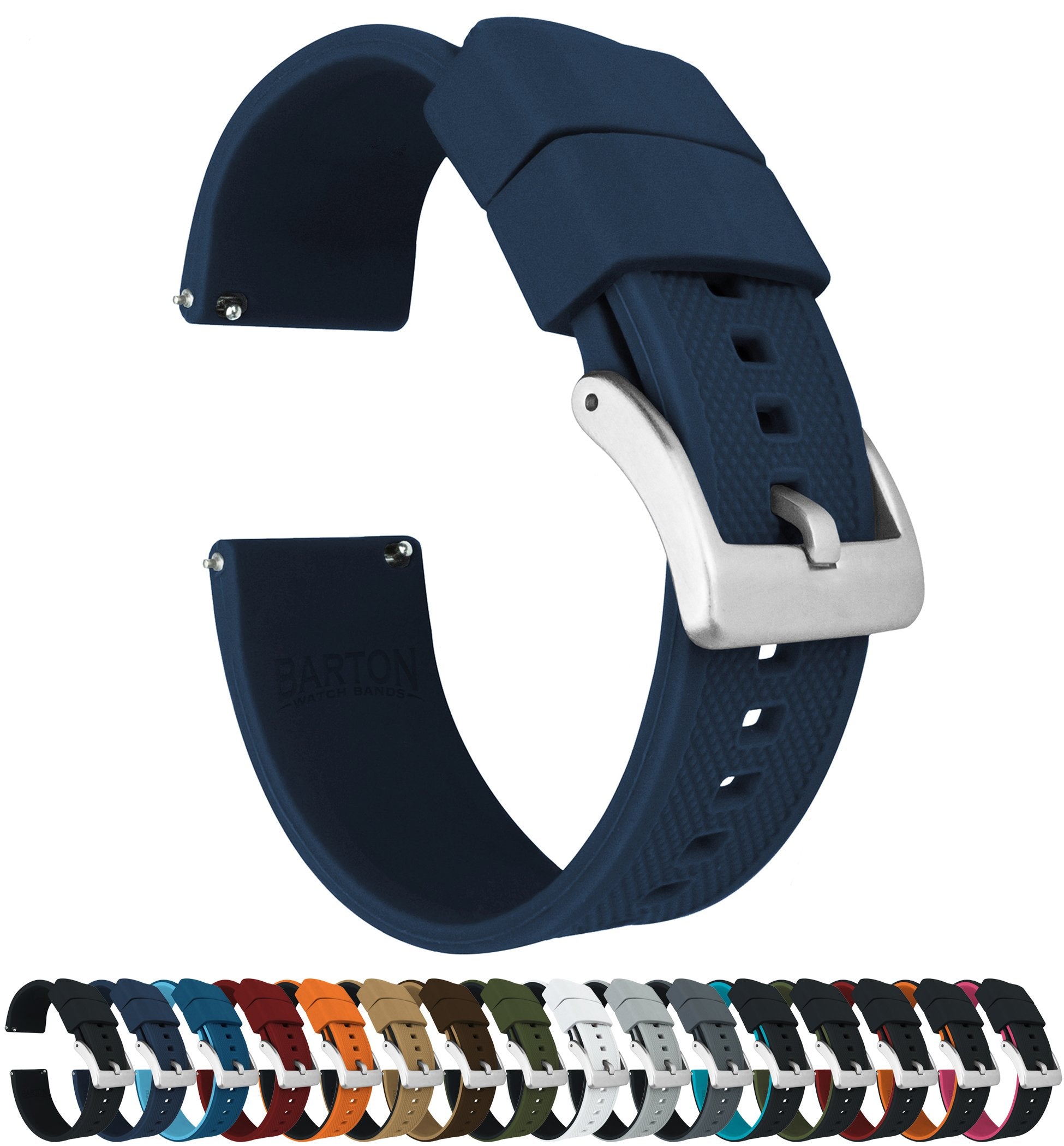 Barton Elite Silicone Watch Band (22mm) | Quick Release Premium Silicone Strap with Stainless Steel Buckle | Compatible with Cla