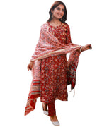 ANNI DESIGNER Womens Cotton Blend Straight Printed Kurta with Pant & Dupatta (JA Gadi Red-NW_S_Blue_Small)