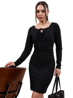 Ketch Polyester Blend Womens Fashion Wear Fitted Fit Dress Standard Length (Khj6000414_Black_S)