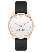 Nine West Women's Japanese Quartz Dress Watch with Faux Leather Strap, Black, 18 (Model: NW/1994RGBK), Black/Rose Gold
