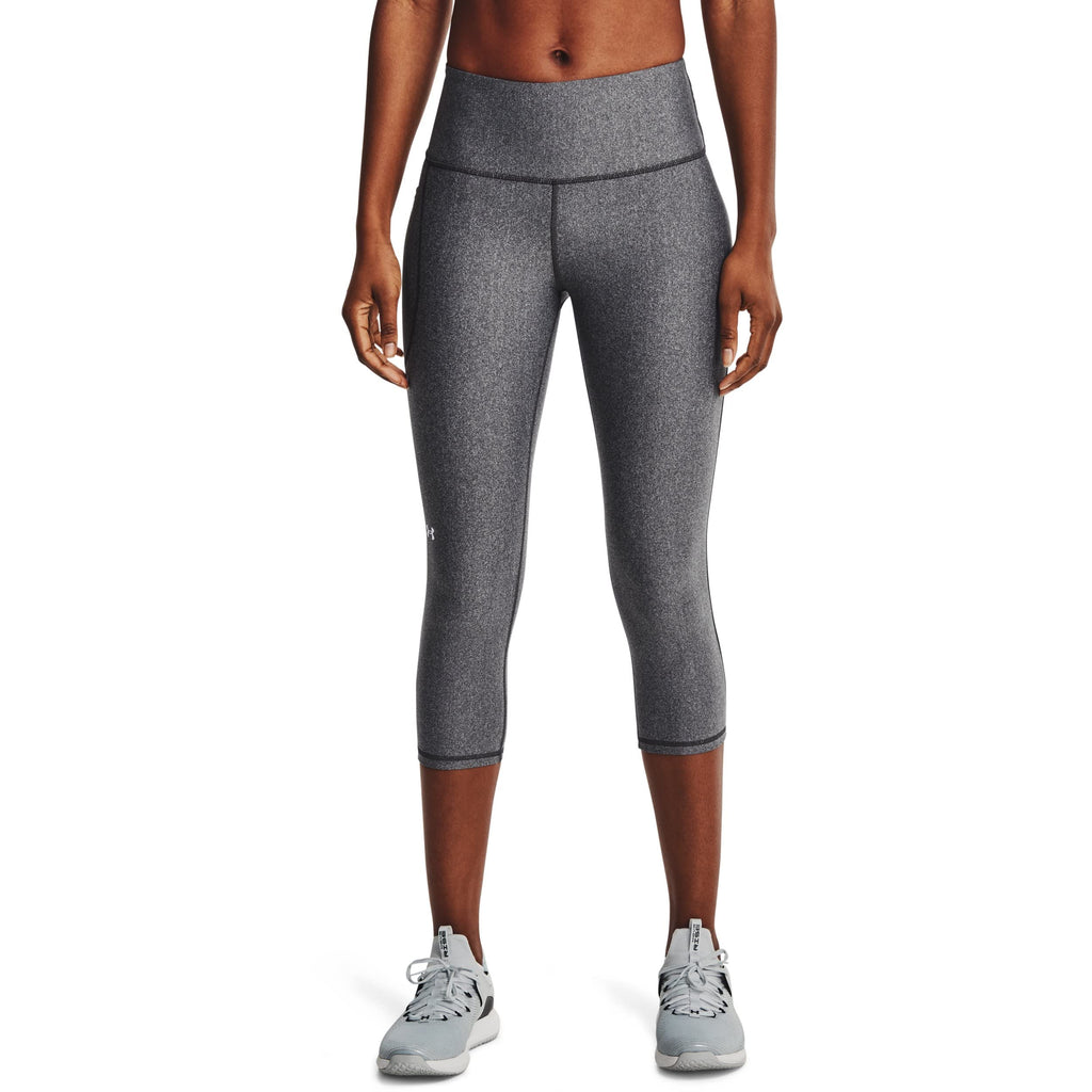 Under Armour Womens HeatGear Armour High Waisted Pocketed No-Slip Capri, Charcoal Light Heather (019)/White, X-Large Tall