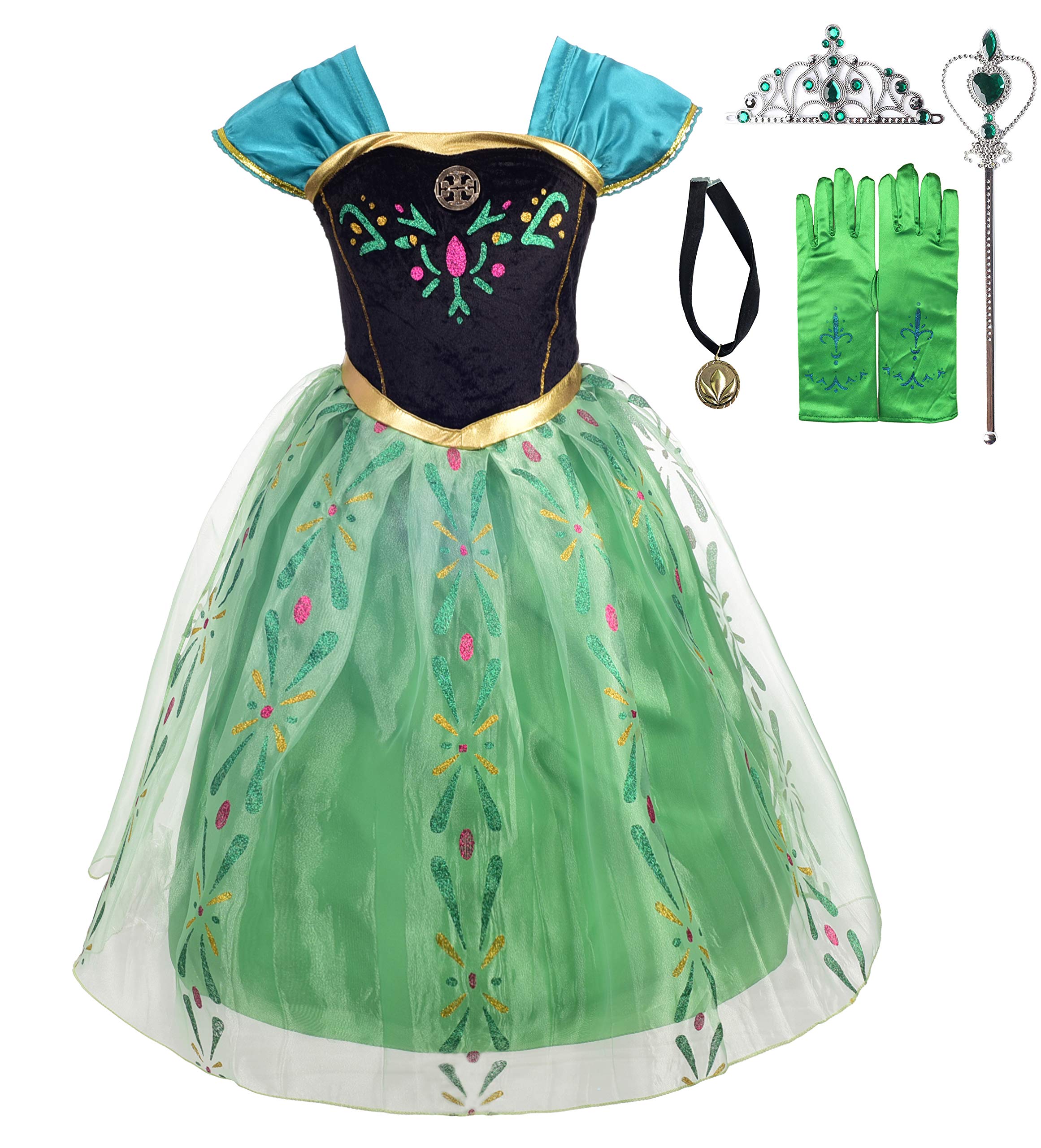 Lito Angels Little Girls Princess Coronation Costumes Halloween Birthday Fancy Party Dress Up with Accessories Size 5-6 Green 13
