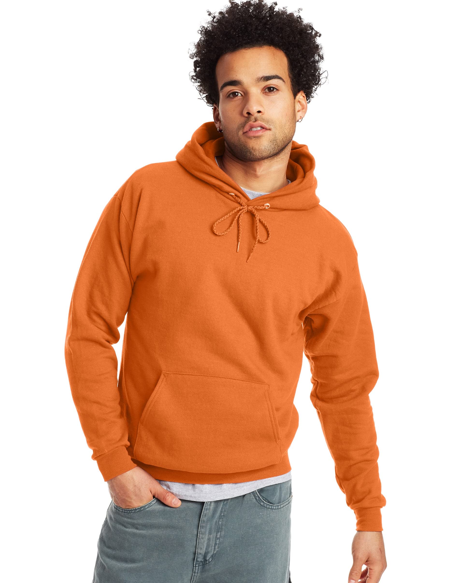 Hanes Men's Pullover EcoSmart Hooded Sweatshirt, safety orange, 4X Large