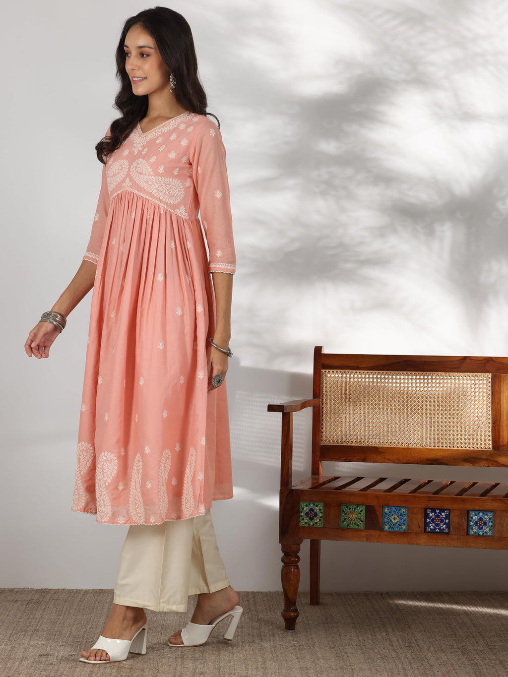 Libas WomenS Cotton Paisley A-Line Kurta (37198_Peach