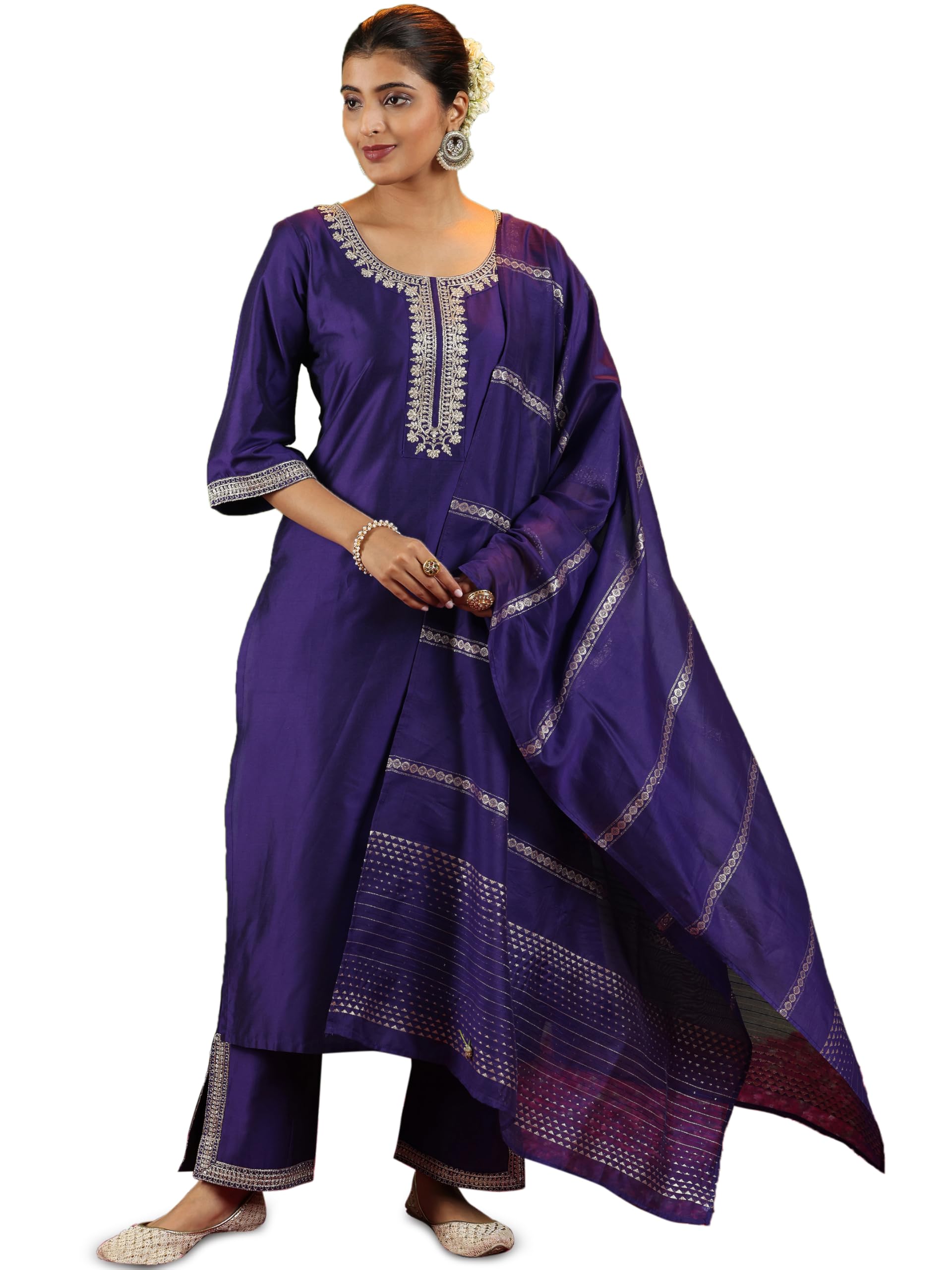 Libas WomenS Silk Blend Yoke Design Regular Fit Kurta Set (Gs893_Purple_S)