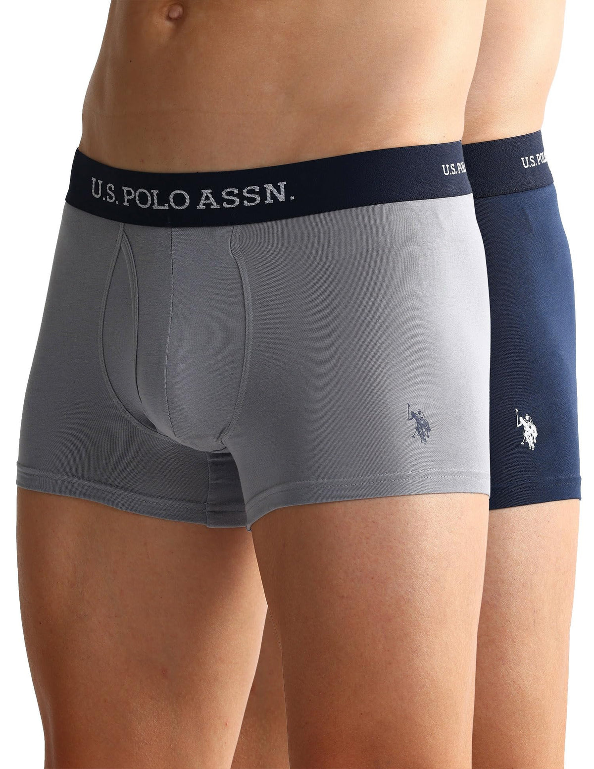 U.S. Polo Assn. Mens Elastic Waistband Ribbed Solid Oet011 Trunks  Pack Of 2 Navy  Weathervane Xl