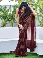 Satrani Womens Georgette Sequence Work Saree with Unstitched Blouse Piece