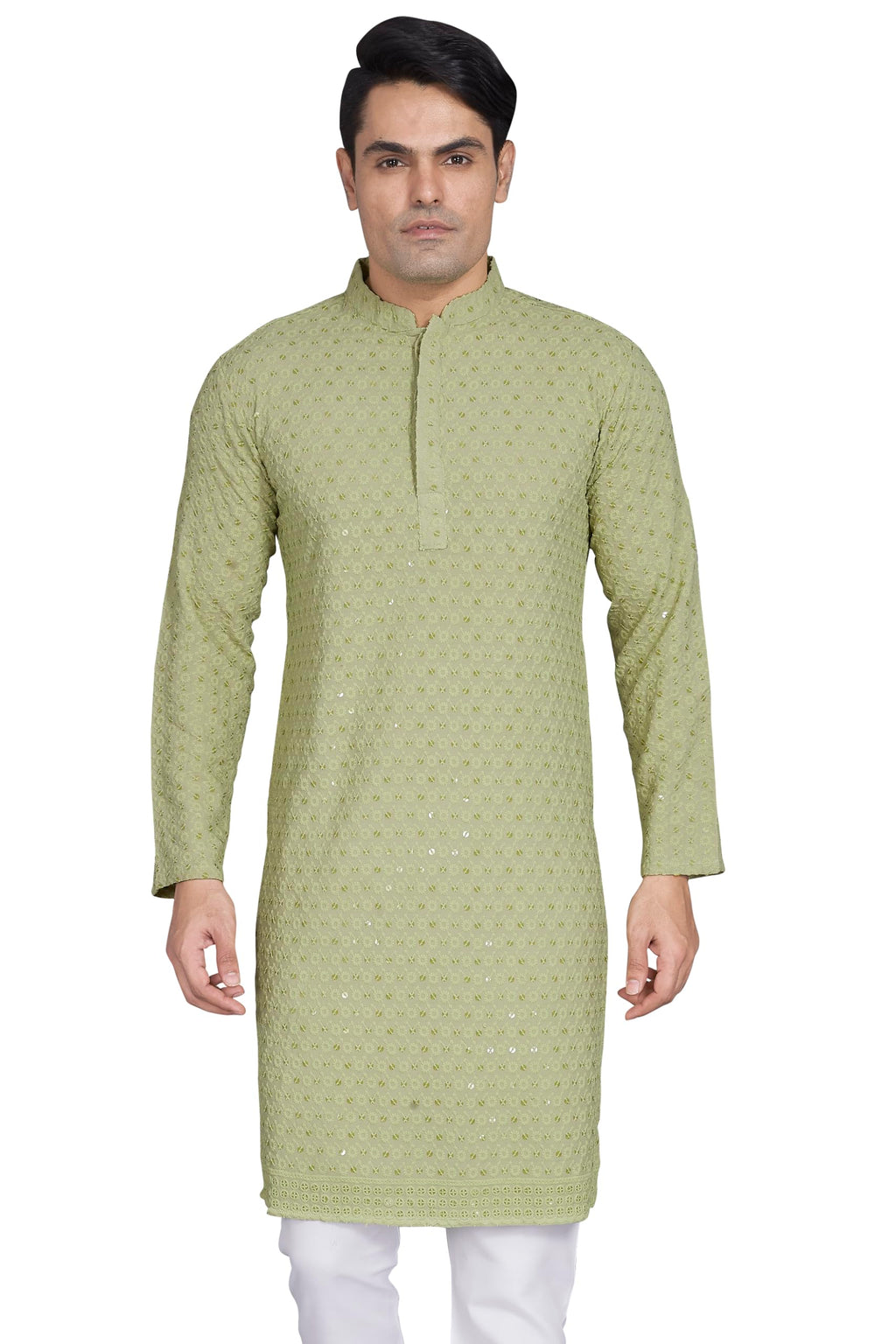Divisive MenS Sequince Embroidered Cotton Blend Only Slim Fit Kurta (Dkrt882_L_Pista)