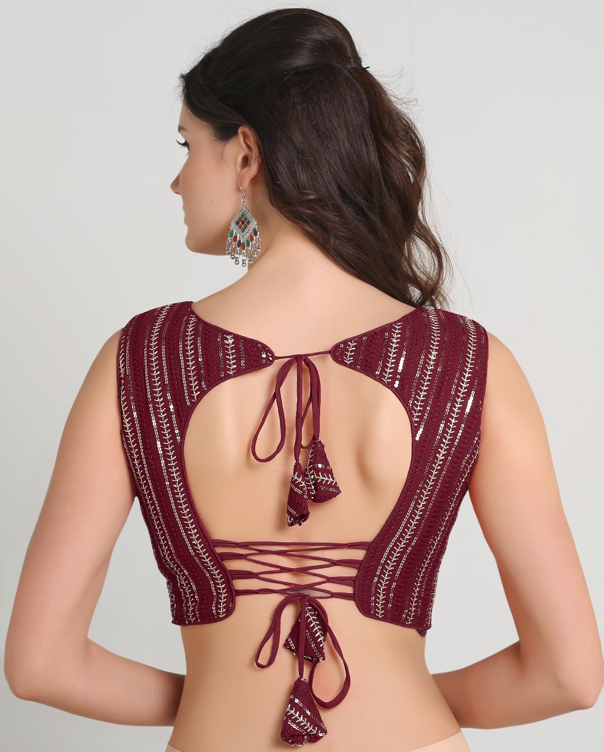 Pujia Mills WomenS Indian Ethnic Wear Sabyasachi Sequence With Dhaga Embroidered Zari Work Sweetheart Neck Blouse Sleeveless Re