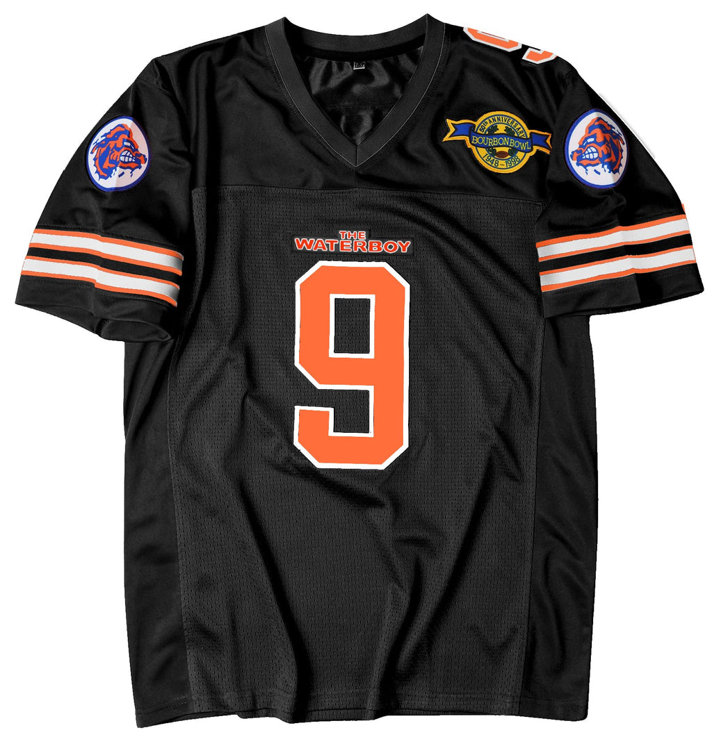 90s Football Jersey for Party,Bobby Boucher #9 The Waterboy Sandler 50th Anniversary Movie Football Jersey (Black, Large)
