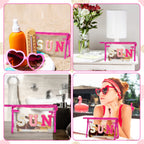 Y1tvei Preppy Patch SUN Varsity Letter Cosmetic Toiletry Bag Transparent PVC Zipper Makeup Bag Clutch Purse Portable Waterproof