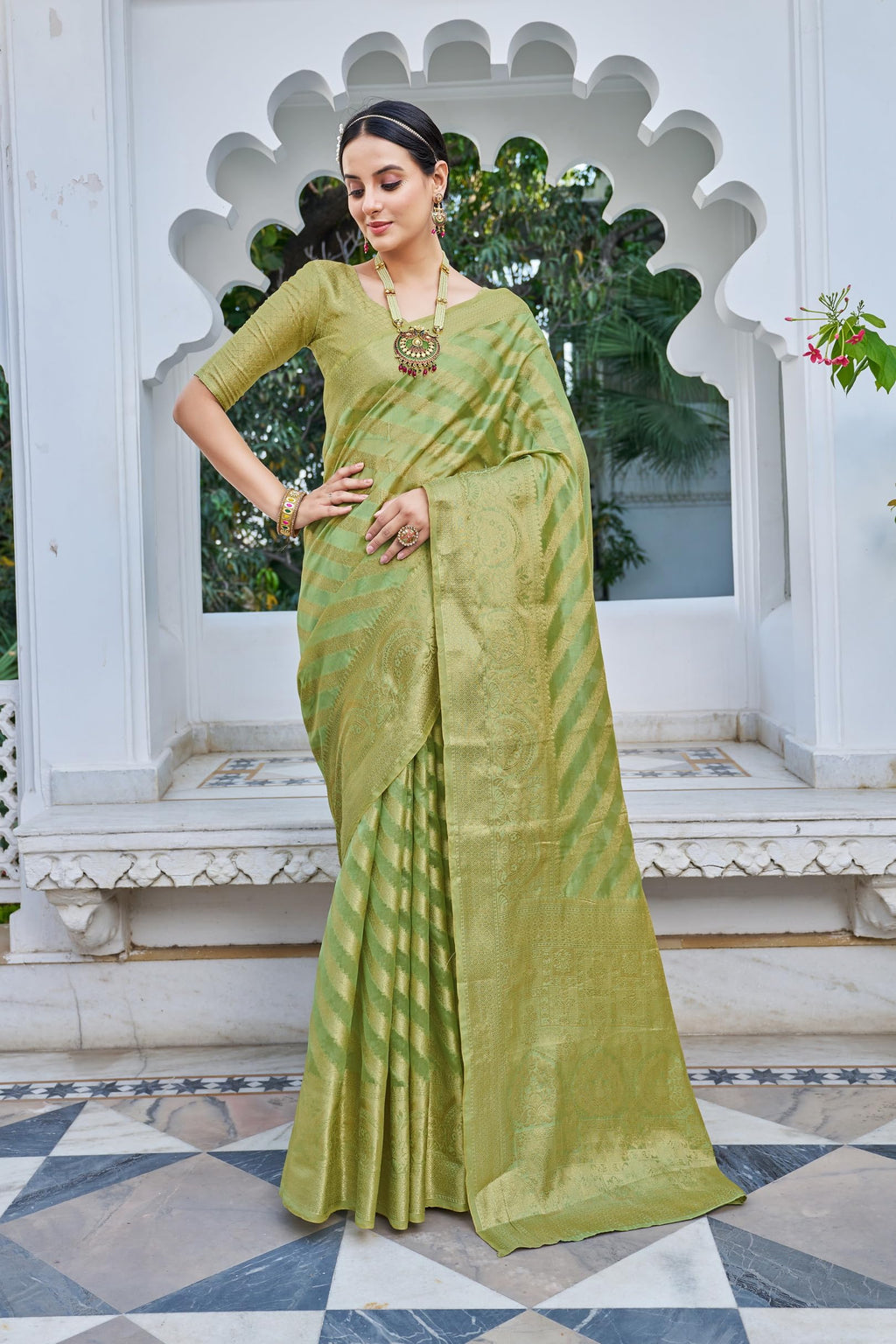 Glory Sarees Womens Organza Silk Woven Saree With Blouse Piece