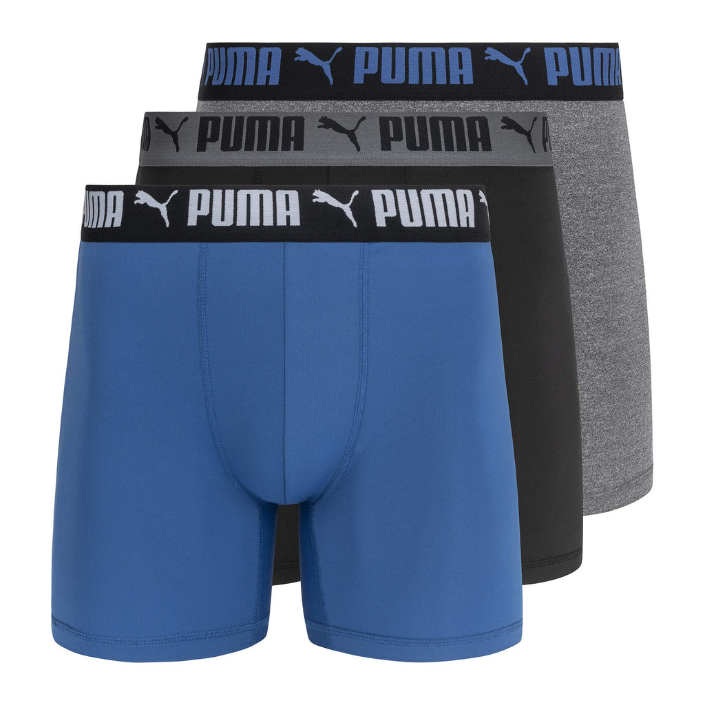 PUMA Men's 3 Pack Athletic Fit Boxer Briefs, Star Sapphire, X-Large