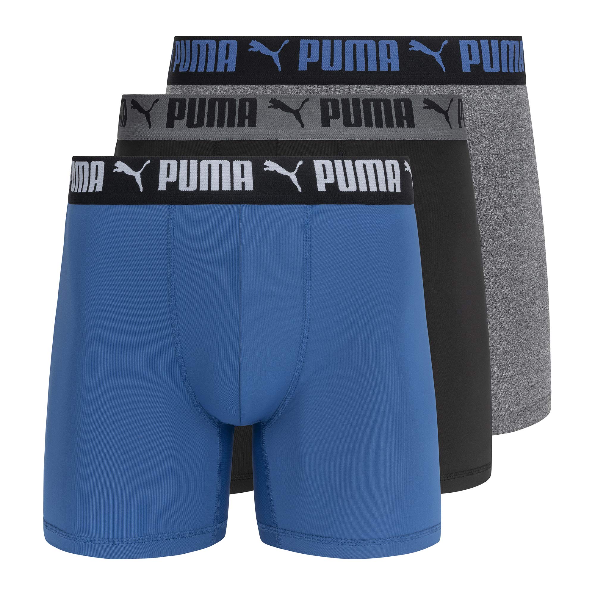 PUMA Men's 3 Pack Athletic Fit Boxer Briefs, Star Sapphire, X-Large