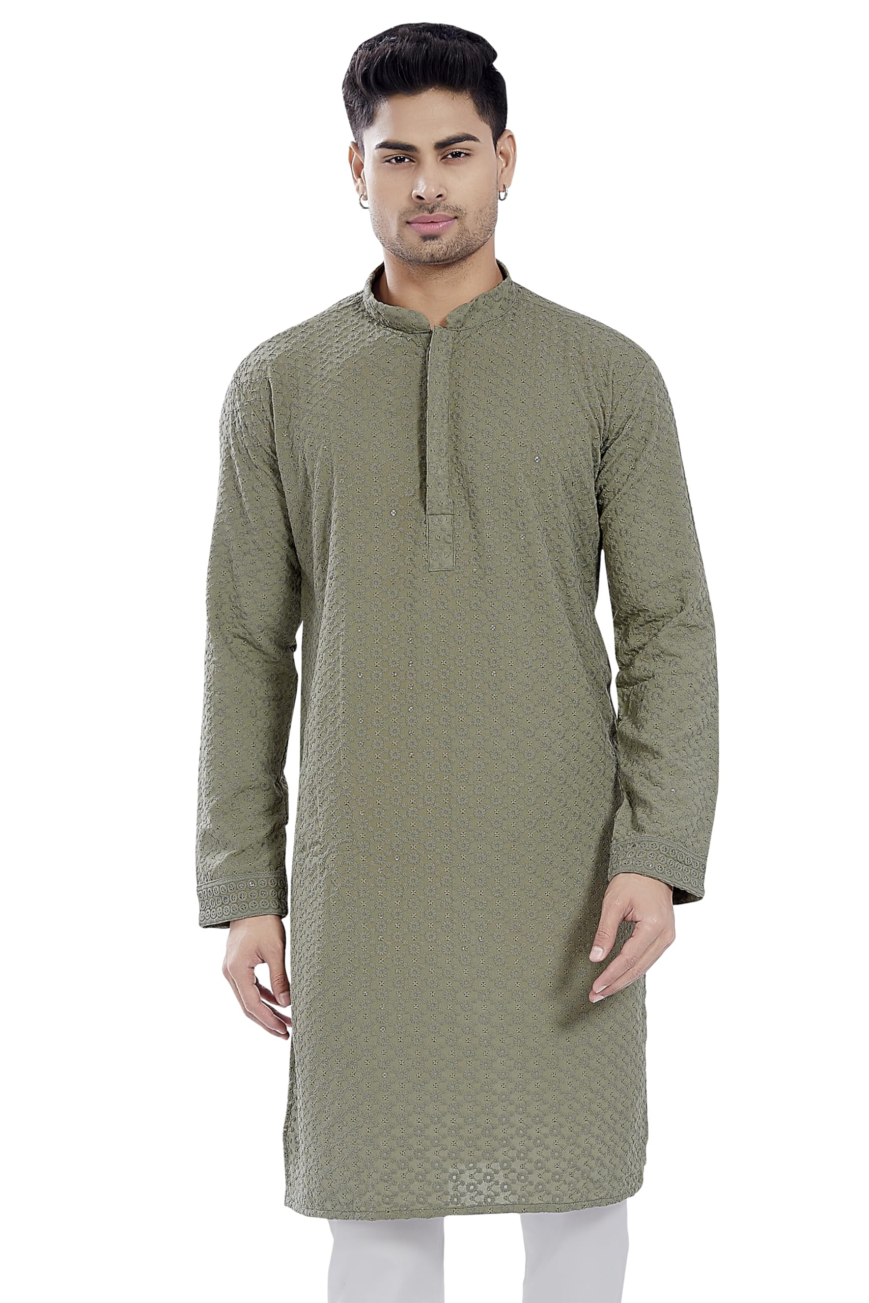 Divisive MenS Sequince Embroidered Cotton Blend Only Slim Fit Kurta (Dkrt675_S_Olive)