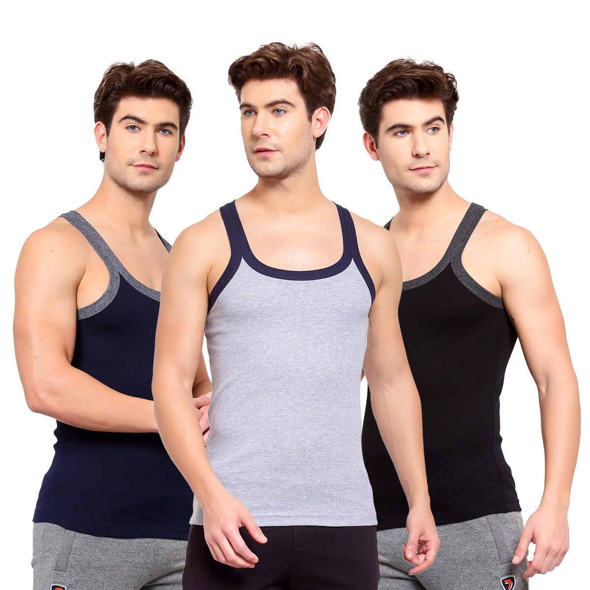 Sporto Macho MenS Pure Cotton Solid Gym Vest Pack Of 3Assorted