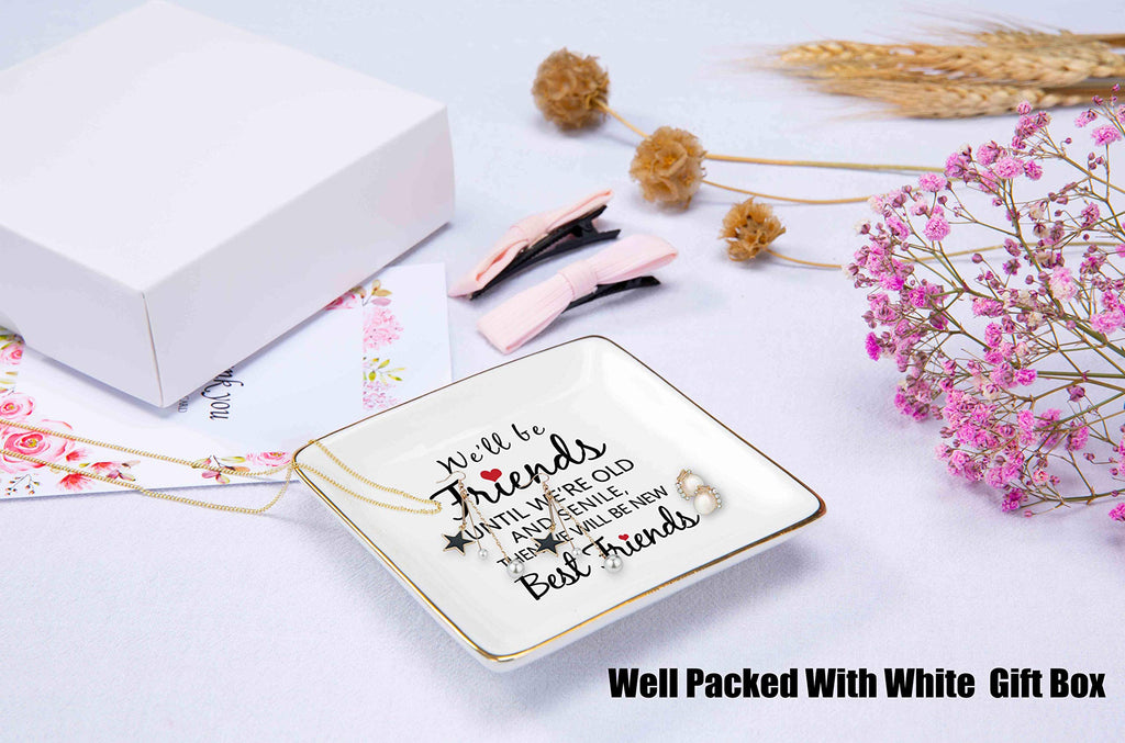 Topthink We'll Be Friends Until We're Old And Senile- Ceramic Jewelry Holder Ring Dish Trinket Tray - Long Distance Friendship B
