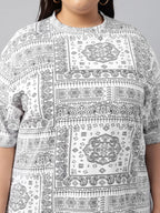 Juneberry 100% Pure Cotton Oversized Baggy Fit Stylish Paisley Bandana Print Half Sleeve Plus Size T-Shirt For Women & Girls (Jb
