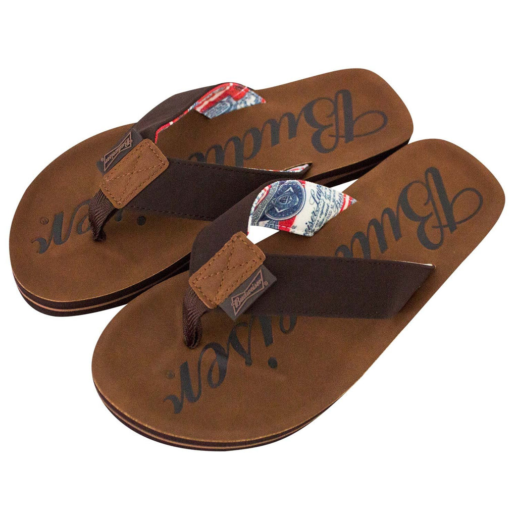 Budweiser 47893-XL Budweiser Men Script Logo Flip Flop Brown Sandals - Extra Large