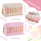 Patelai 2 Pcs Preppy Makeup Bags Chenille Letter Patch Bag Face Skin Hair Stuff Aesthetic Cosmetic Bag Travel Zipper Pouch Makeu