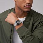 Fossil Men's Blue Quartz Stainless Steel Three-Hand Watch, Color: Silver/Black Taper (Model: FS6032)