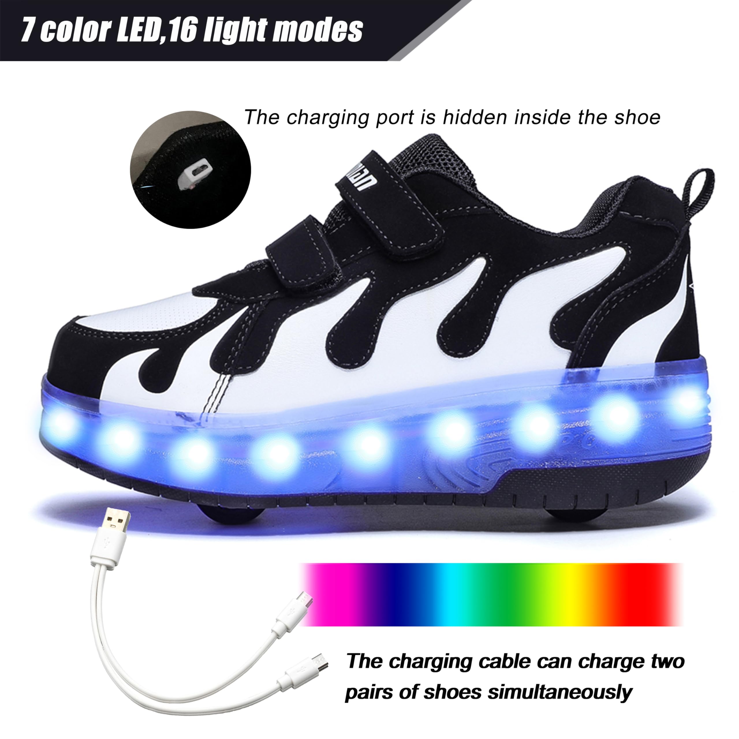 AIkuass Boys Roller Shoes LED Sneakers with Wheels Kids Roller Shoes Skate Shoes Gifts for Christmas Birthday Children Day