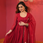 GoSriKi Women s Anarkali Rayon Blend Kurta with Pants and Dupatta