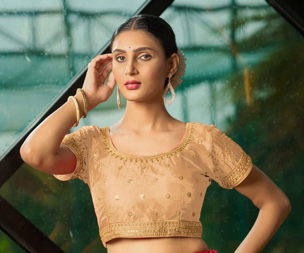 Pujia Mills WomenS Gold Readymade Blouse Embroidery Multi Coding Gold Thread Indian Ethnic Designer Blouse Stitched WomenS Rea