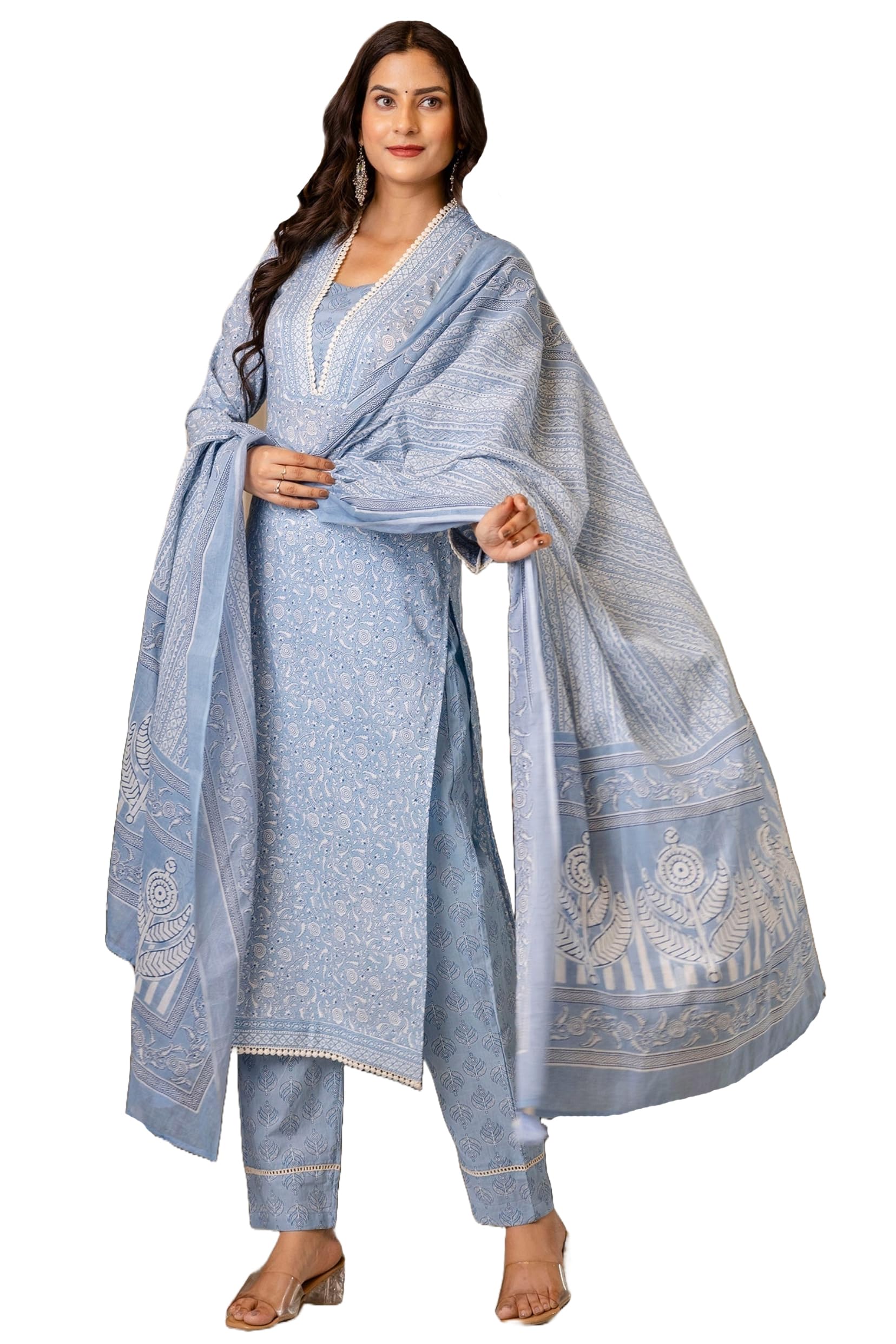 ANNI DESIGNER Womens Rayon Blend Straight Printed Kurta with Pant & Dupatta (SONEVA Blue_5XL_Blue_XXXXX-Large)