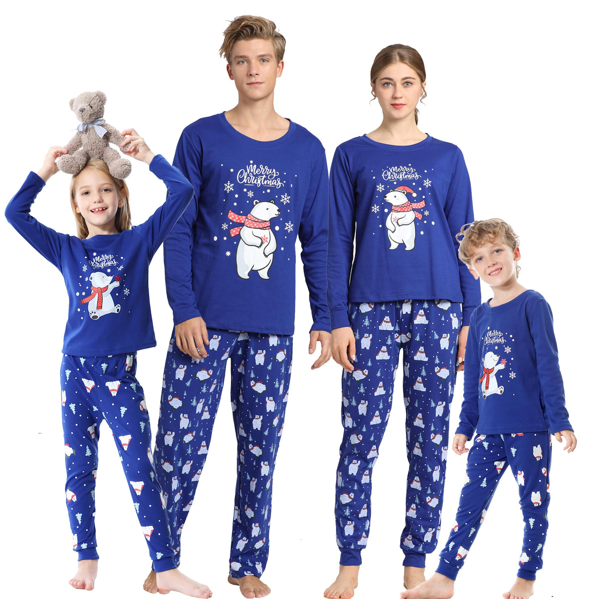 Vopmocld Christmas Family Matching Pajama Red Holiday Pjs Sets Cotton Sleepwear, Kidsblue, 12 Years 12