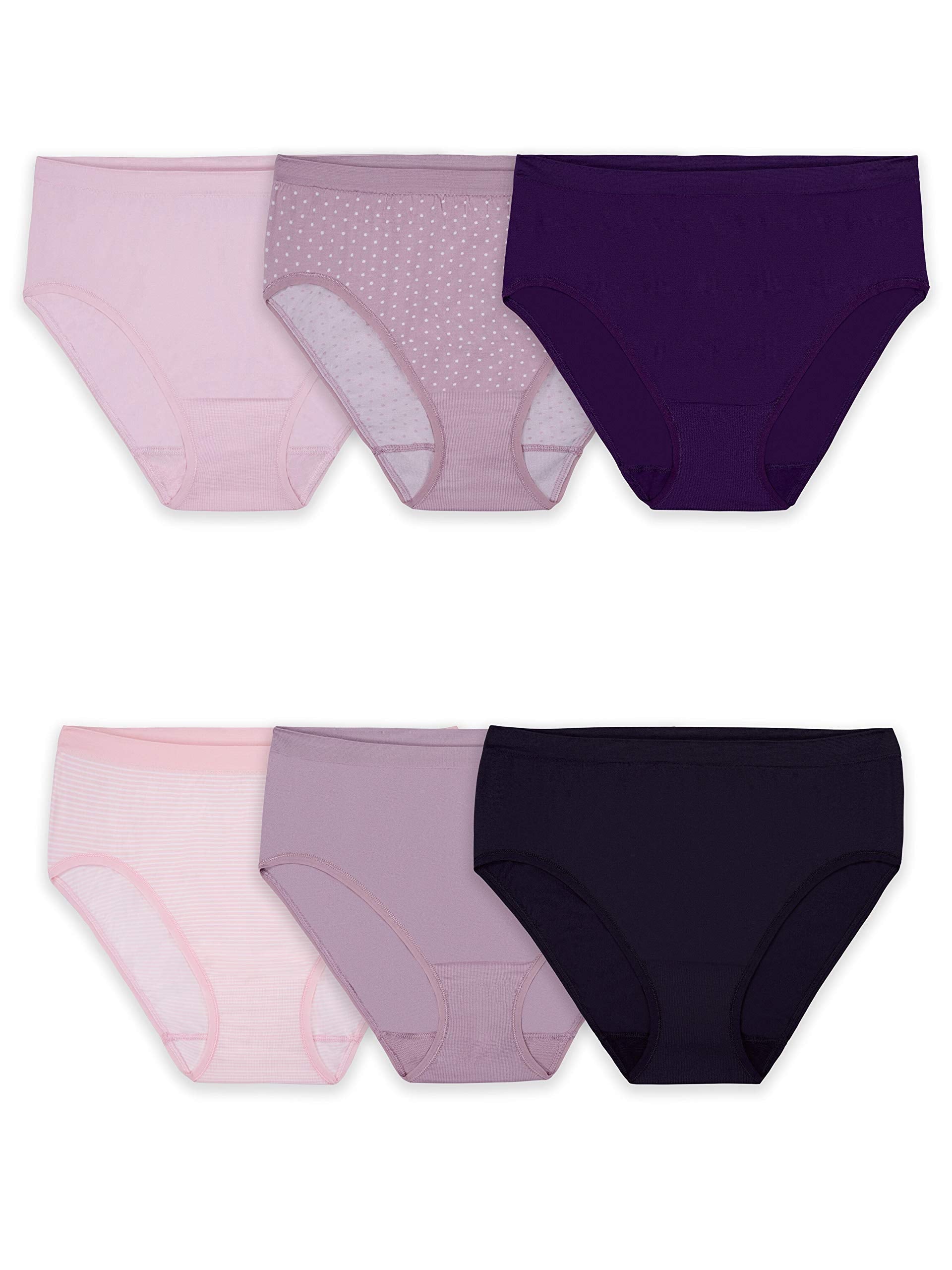 Fruit of the Loom womens Seamless Panties Briefs, Hi Cut - Assorted Colors, 8 US, (Pack of 6)