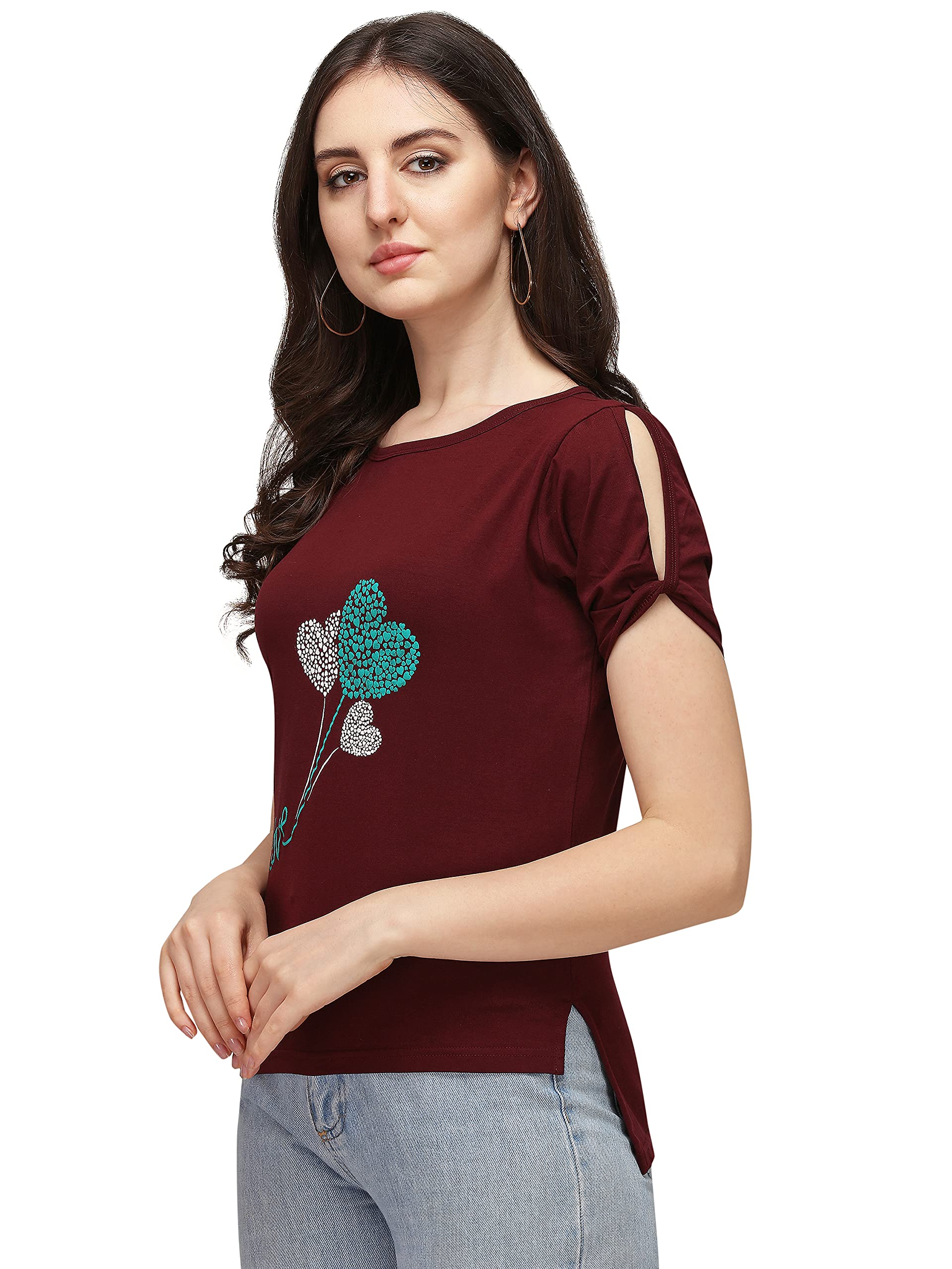 Leriya Fashion Women Printed Top With Half Sleeves For Office Wear, Casual Wear, Under 399 Top For Women/Girls Top(Maroon_Large)