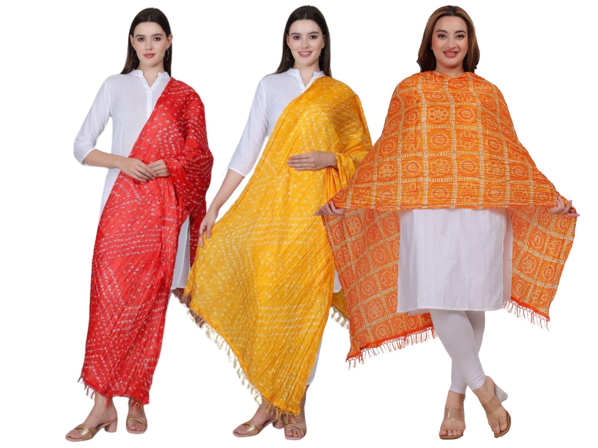 Fabme Women'S Full Size Silk Dupatta Pack Of 3 - Multicolor