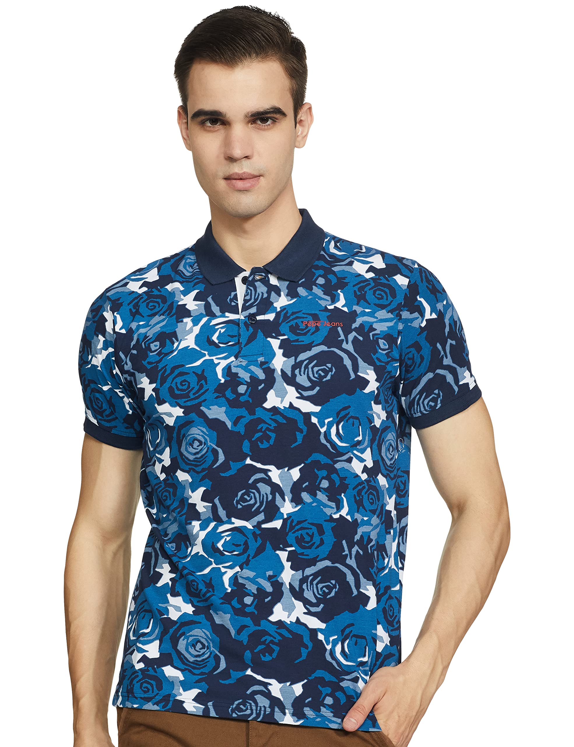 Pepe Solid Cotton Lycra Regular Fit Mens T-Shirt (A21Martellossip001, Blue, Small)