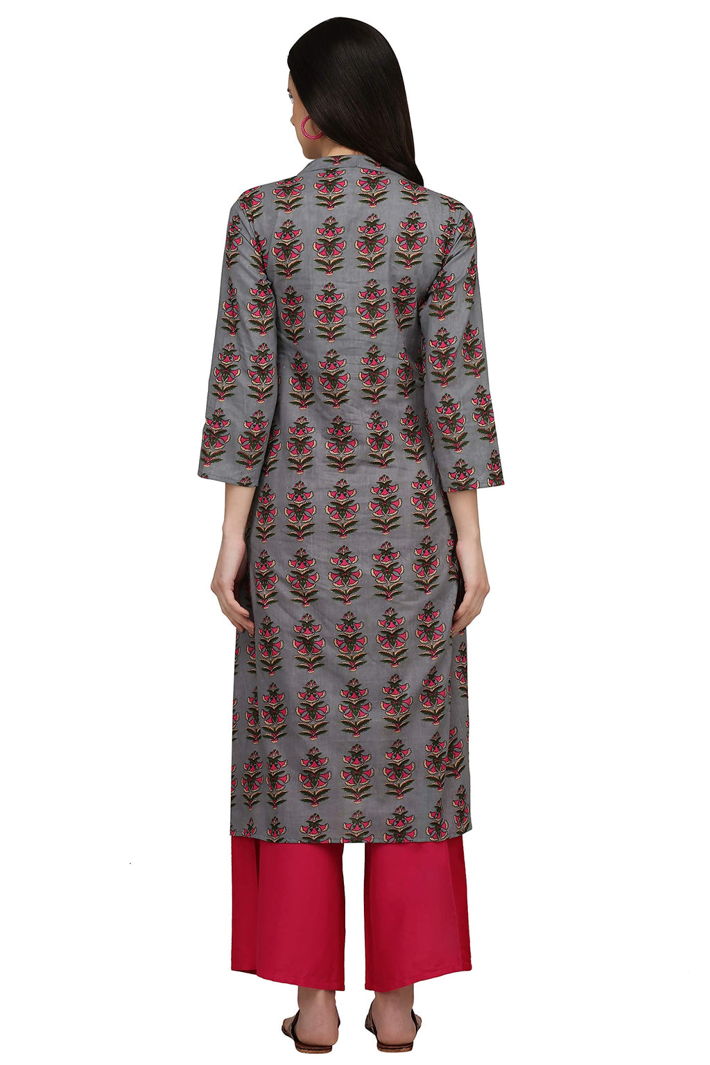Gosriki Women'S Cotton Kurta (Kur190022-Xl_X-Large_Grey)