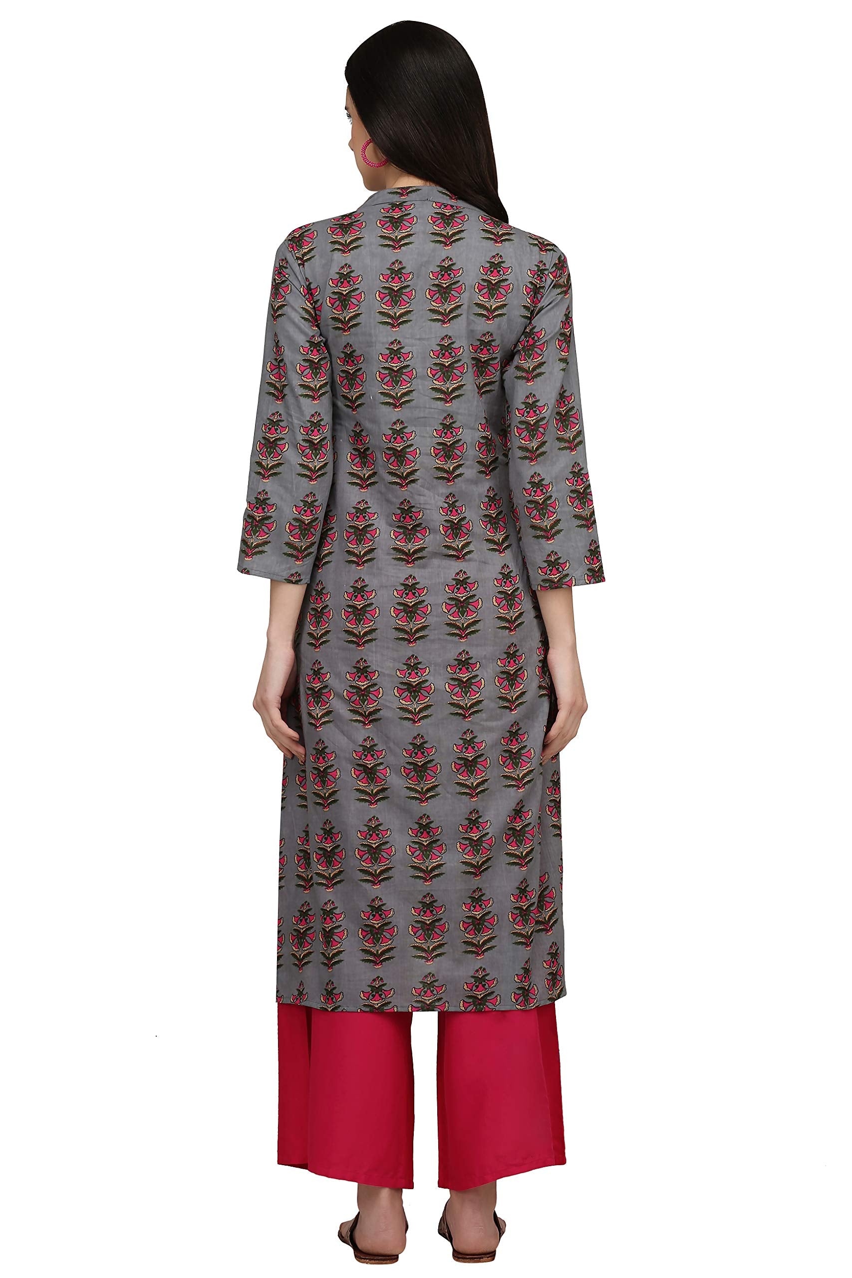 Gosriki Women'S Cotton Kurta (Kur190022-Xl_X-Large_Grey)