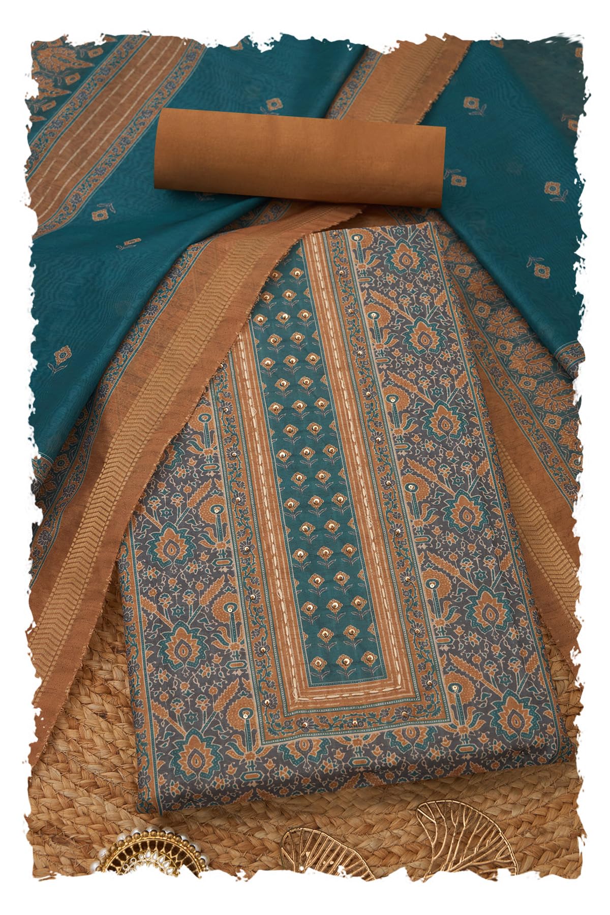 Soch Women Chanderi Ethnic Motifs Unstitch Dress Material with Sequins