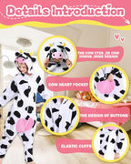 CANASOUR Kids Cow Onesie Farm Animal Halloween Cosplay Costume for 5T Girls Unisex Outfuit One Piece Hooded Soft Pajamas Party B