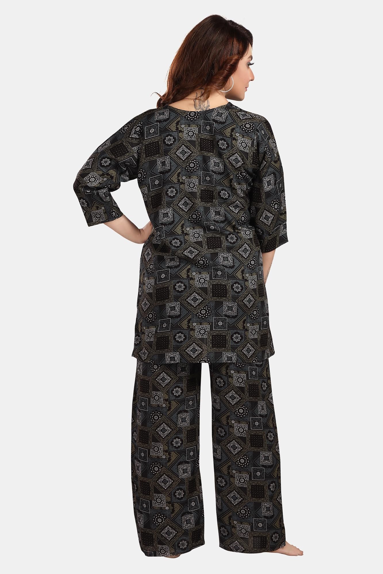 Fabme Women'S Geomatric Print, Chocolate, All Over Print Rayon Coord Set