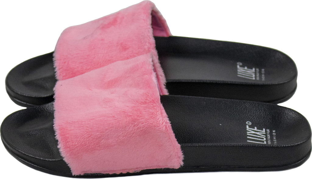 Luxe Faux Fur 676685048332 0.91 in. Sheepskin Slide Slippers - Pink with Pink Sole