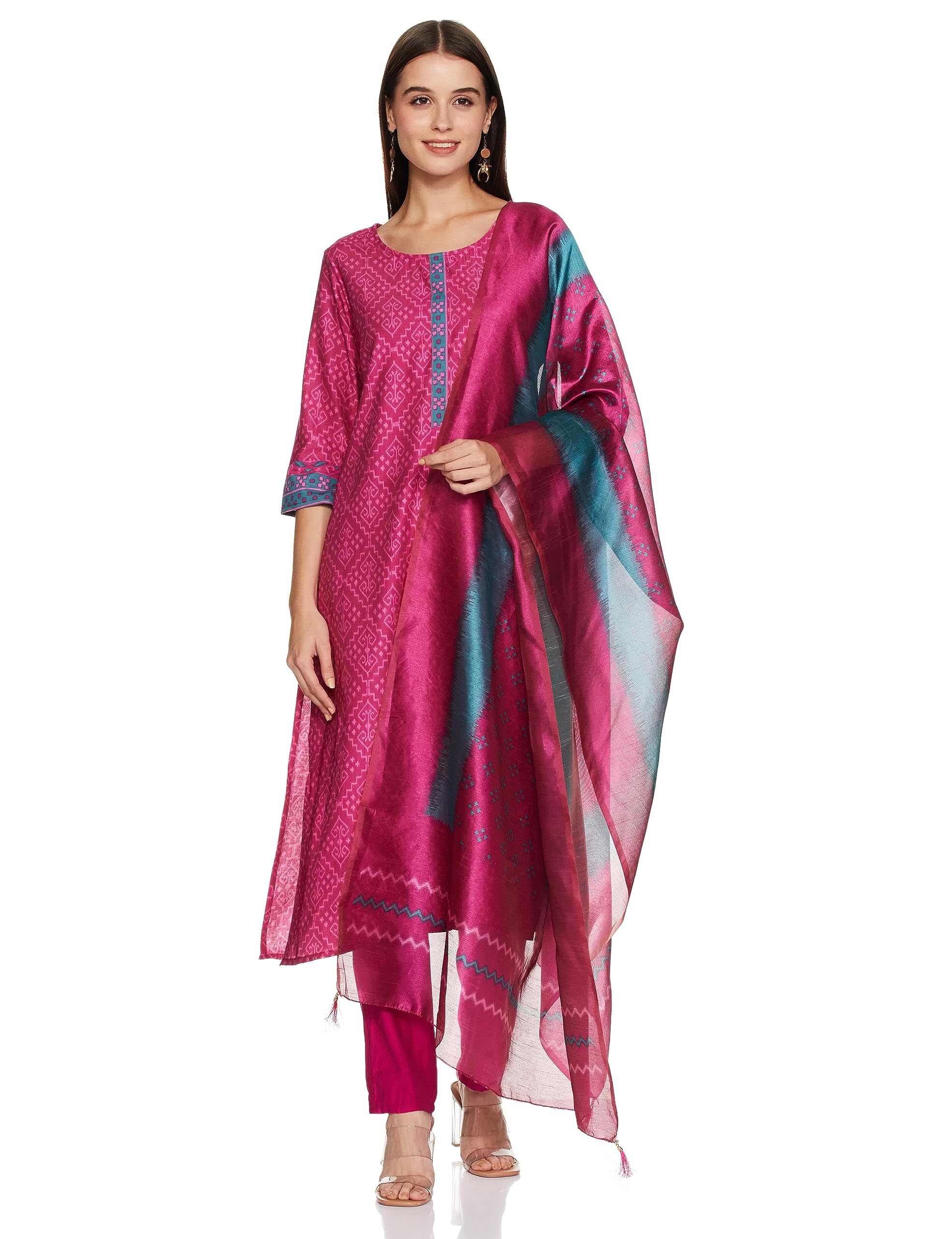 Ketch Womens Rayon Printed Kurta With Palazzo (Khk3000654_Magenta, Xl