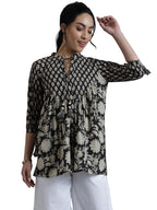 Libas WomenS Cotton Printed A-Line Kurti (29067R_Black
