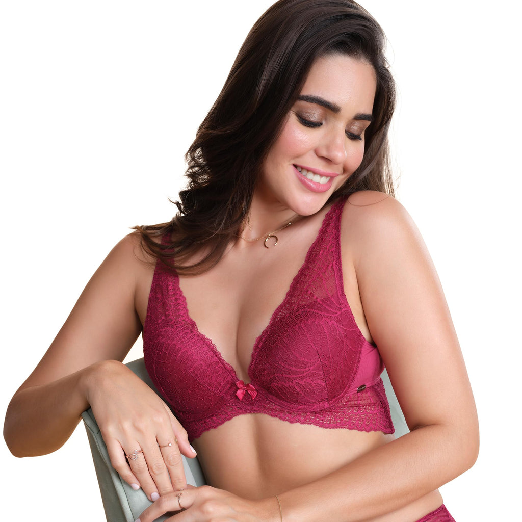 Enamor F091 Butterfly Cleavage Enhancer Plunge Push-Up Bra - Padded Wired Medium Coverage Plum