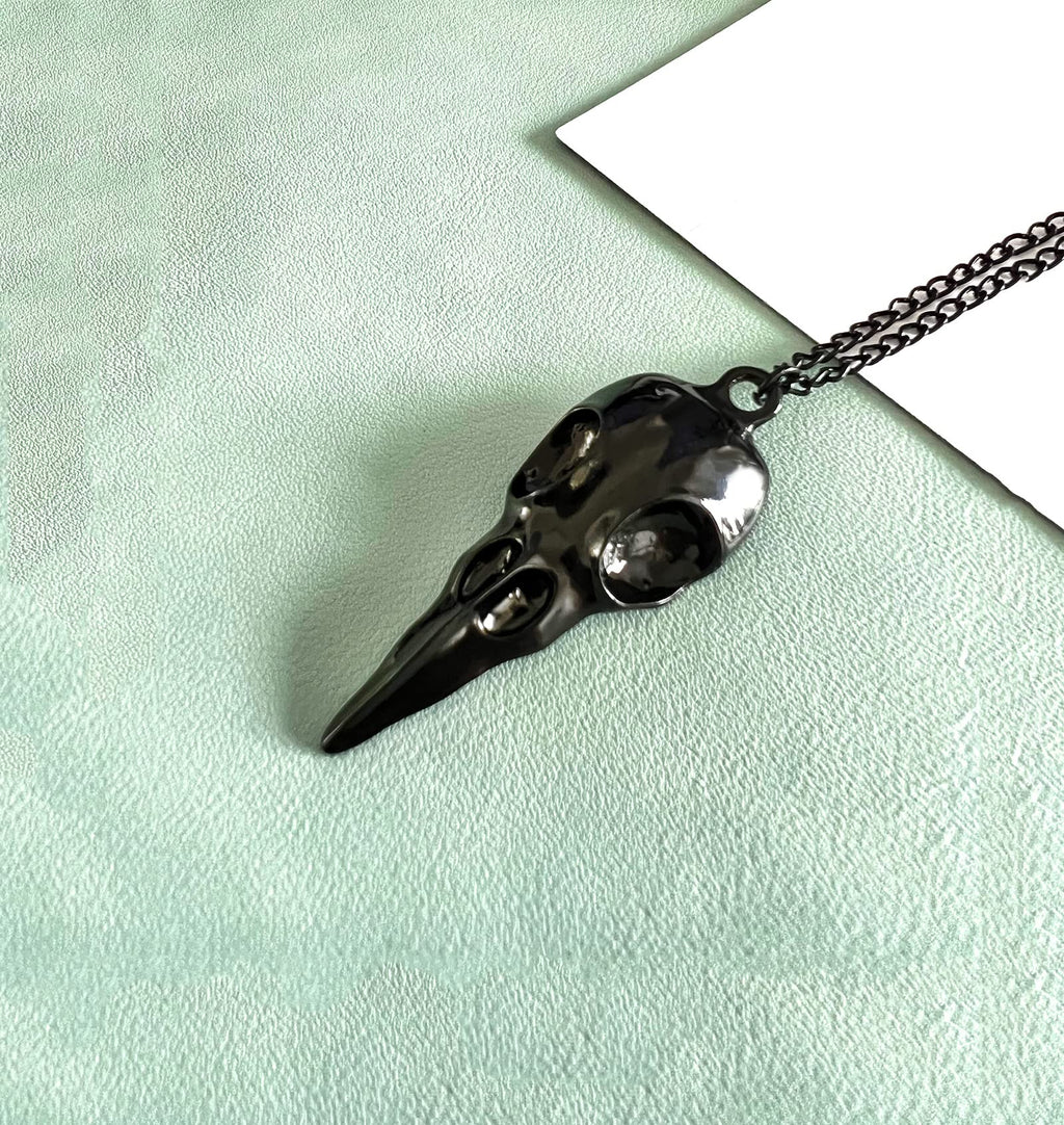 YOOESTORES82 Punk Metal Crow Skull Necklace. Hip Hop 3D Animal Bird Skull Pendant Necklace, Men Women Vintage Gothic Halloween J