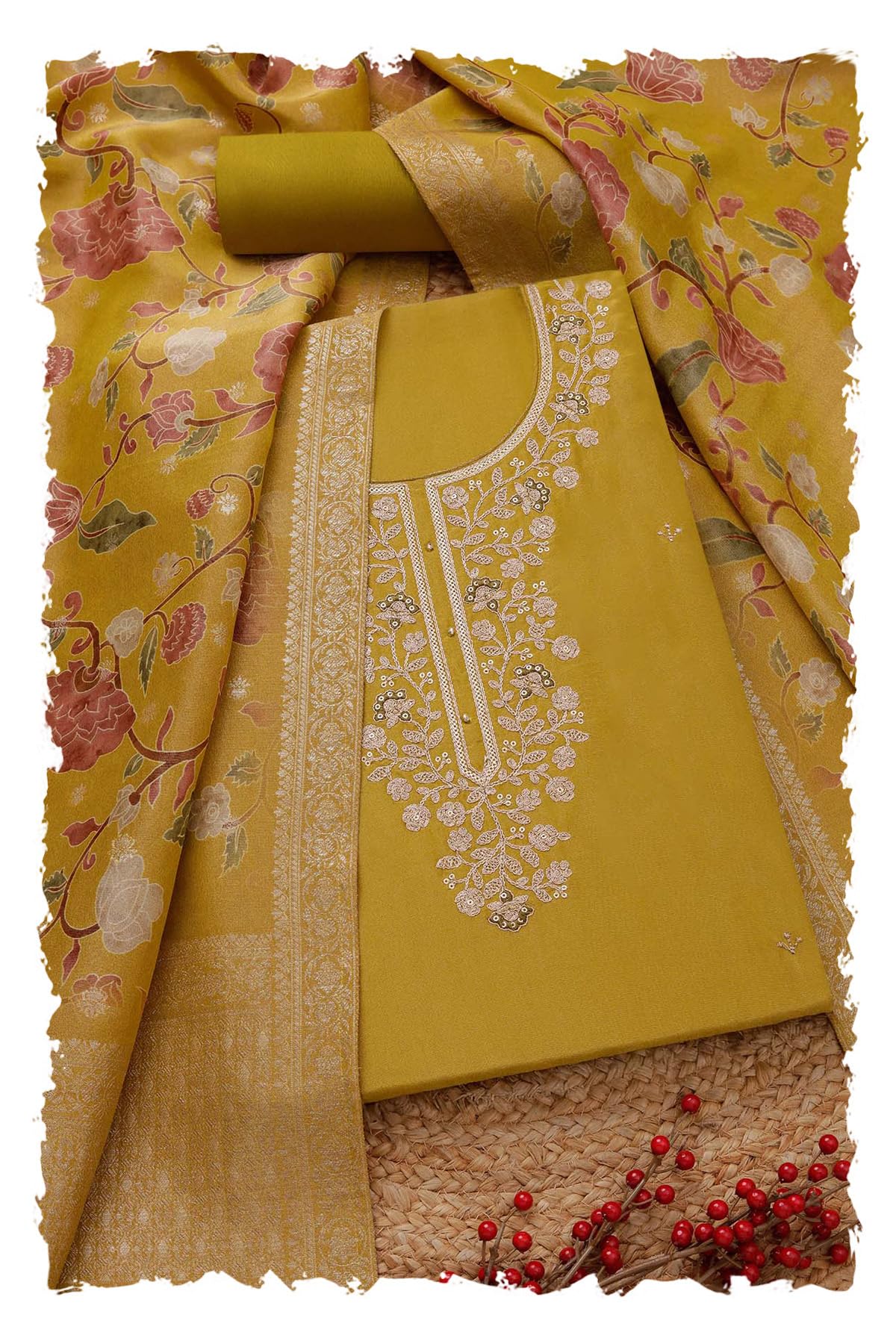 Soch Women Tissue Embroidered Unstitched Dress Material with Zari