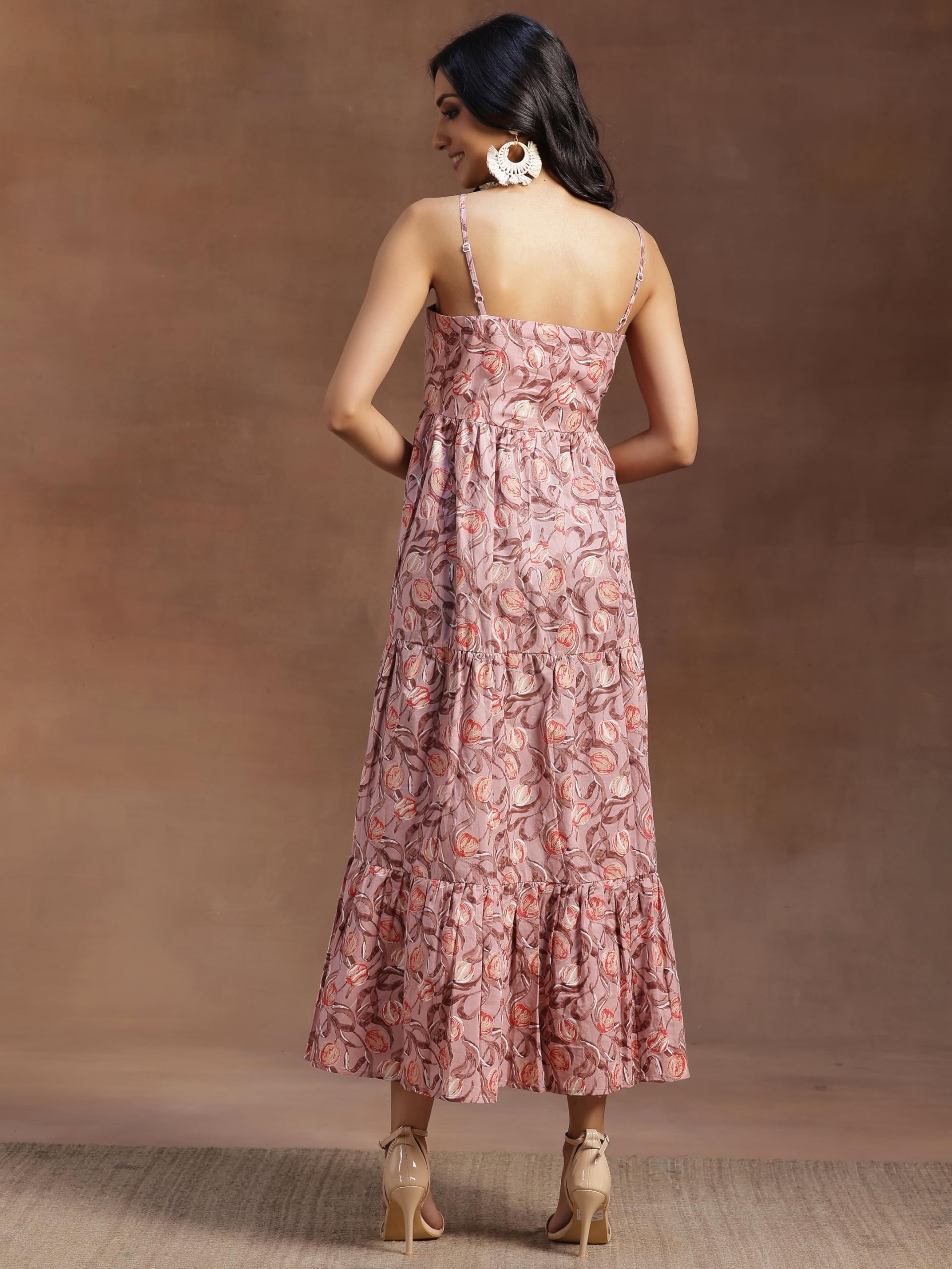 Libas WomenS Cotton Fit And Flare Maxi Dress (26919_Peach