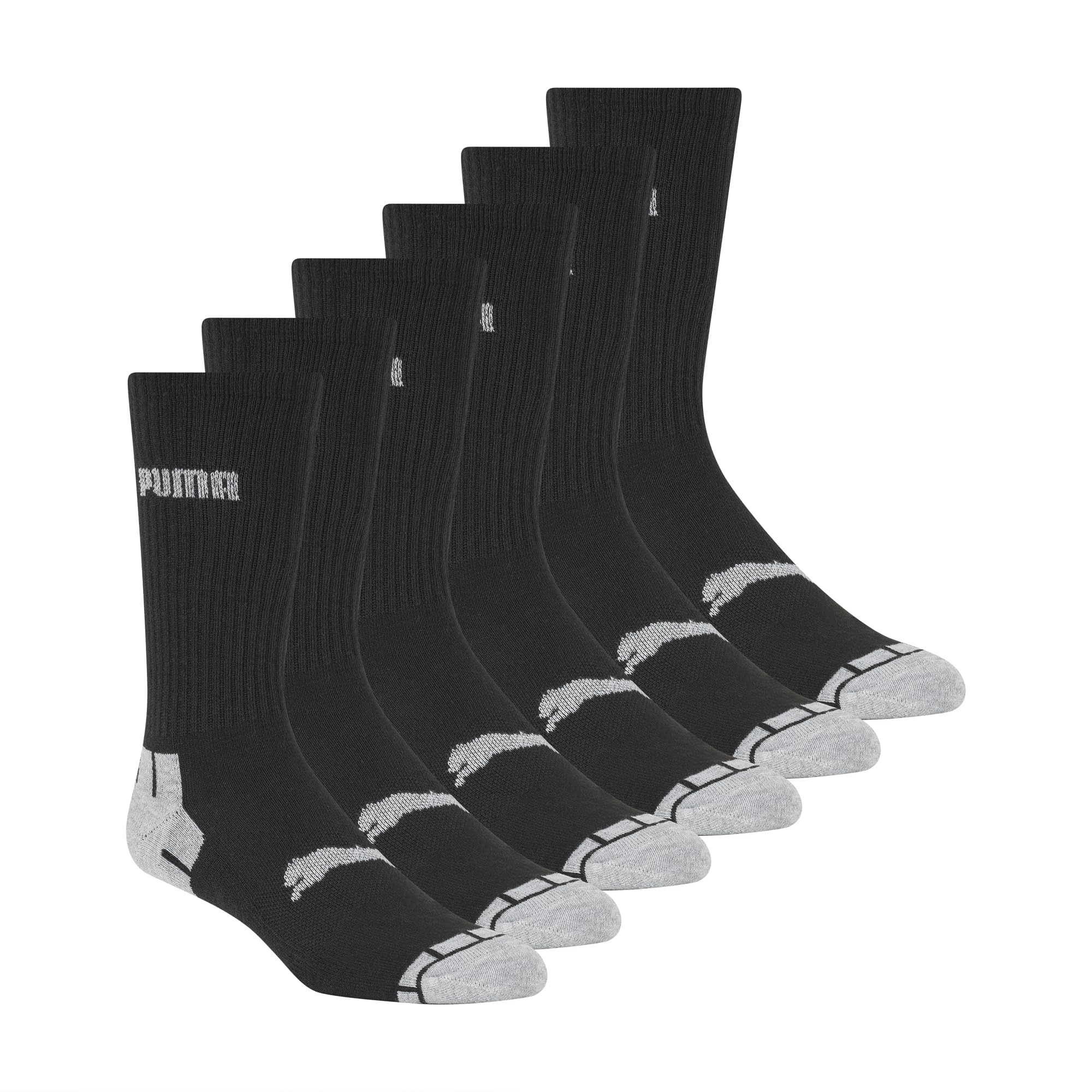 PUMA mens PUMA Men s 6 Pack Crew Socks, Black/Grey, 10 13 US