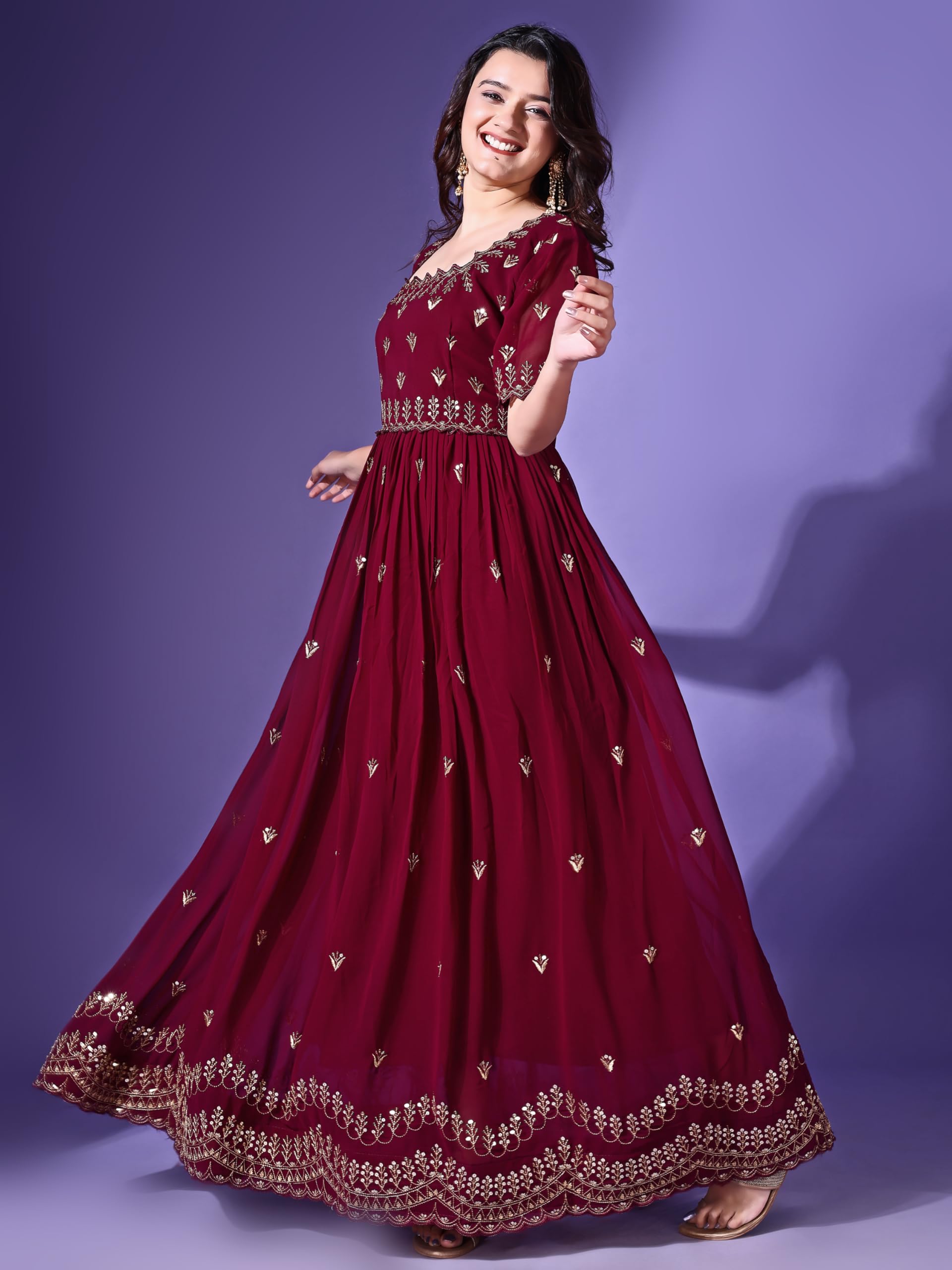 Wedani Maroon Georgette Embroidered Anarkali Gown for Women